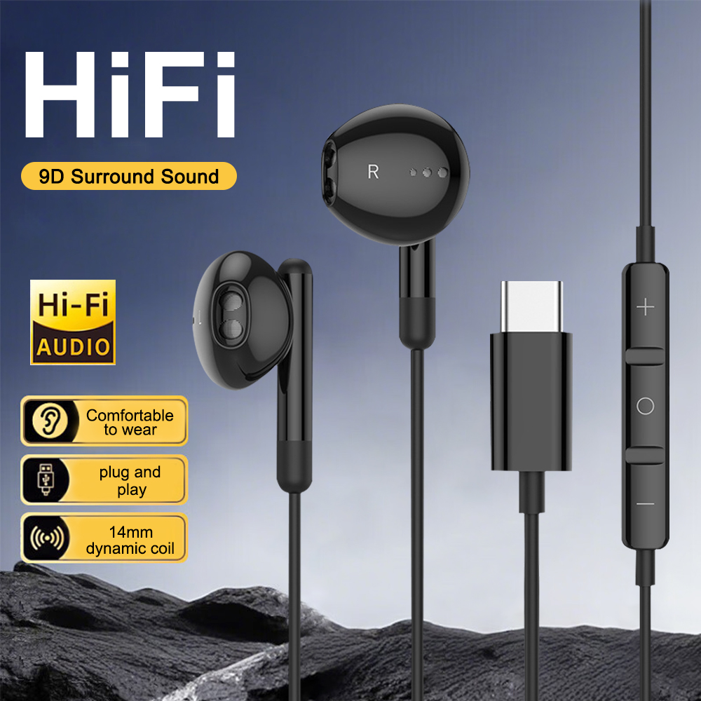 Type C Wired Earphones With Mic - USB C Wired Headphones HiFi Stereo
