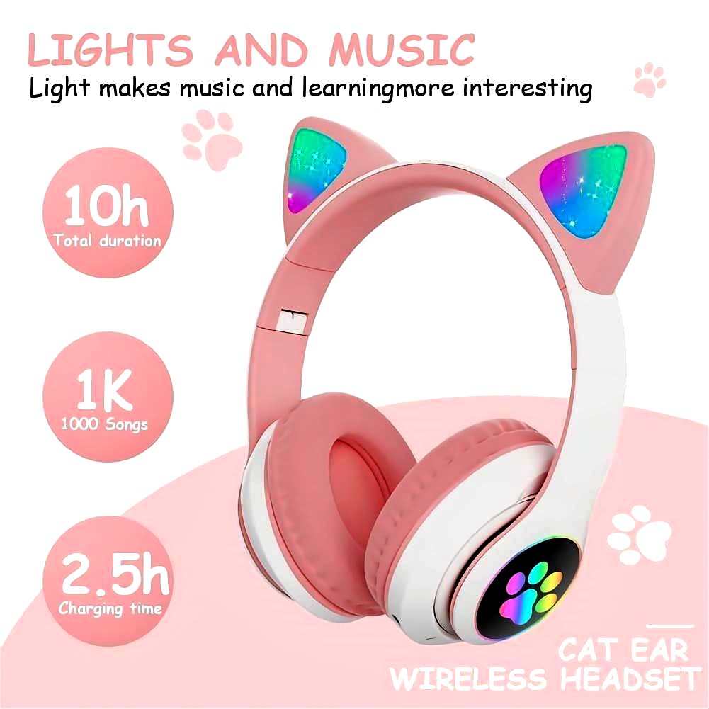 Anc Wireless Over Ear Headphones - STN-28 Earphones Bluetooth 5.0 Cute Cat