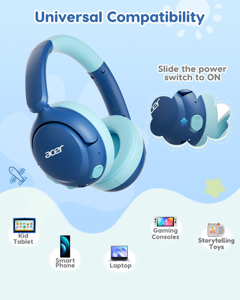 Acer OHR725 Kids Bluetooth 5.4 - Anc Wireless Over Ear Headphones recension och pris
