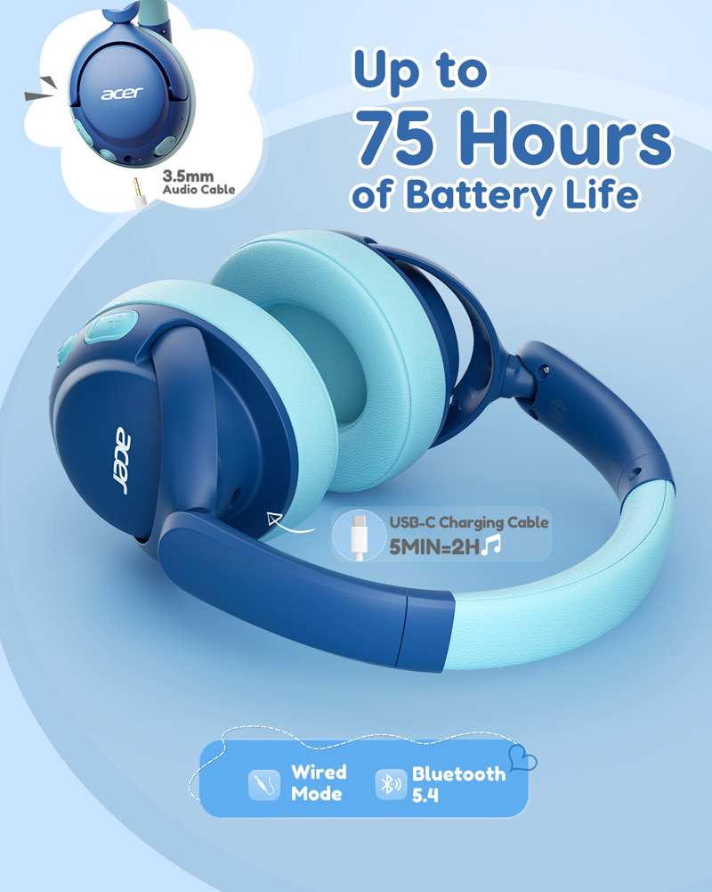 Acer OHR725 Kids Bluetooth 5.4 - Anc Wireless Over Ear Headphones recension och pris