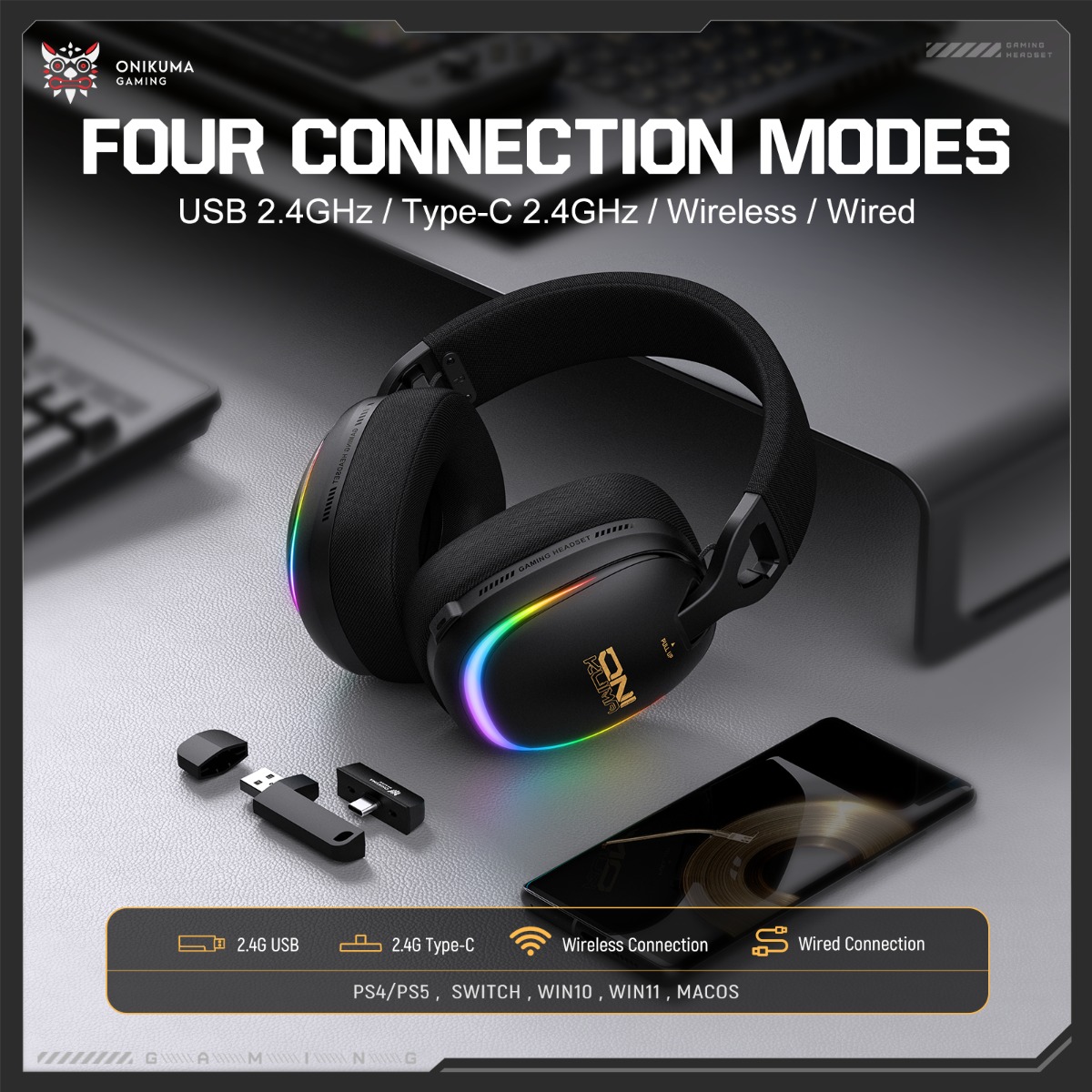 ONIKUMA GT805 Gaming Headset W - Gaming Headset With Mic Rgb recension och pris