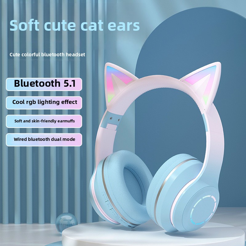 New Best Selling RGB Head-moun - Cat Ear Bluetooth Headset Led recension och pris